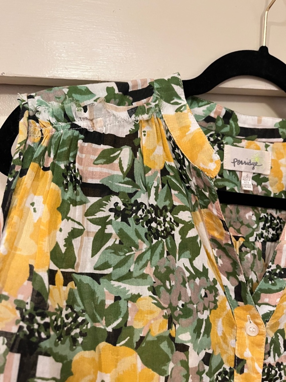 Porridge Sleeveless Yellow Floral Button-Front Mini Dress / Tunic size small - Picture 3 of 8